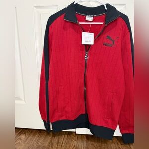PUMA Track Jacket Red Black Full Zip Logo Stripe Men's M NWT
